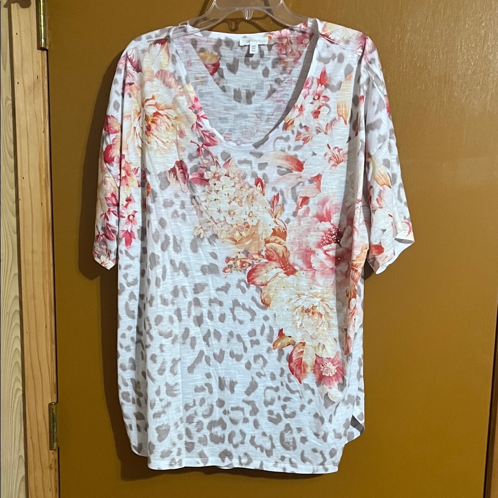 Floral and Leopard Print Women's Tunic Top